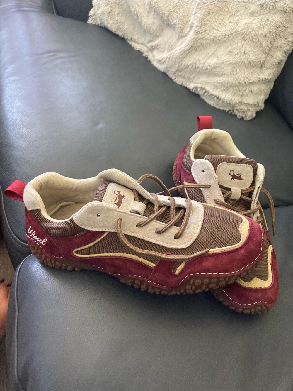 Women's Athletic Sneakers - Maroon, Brown & Cream Suede Mesh